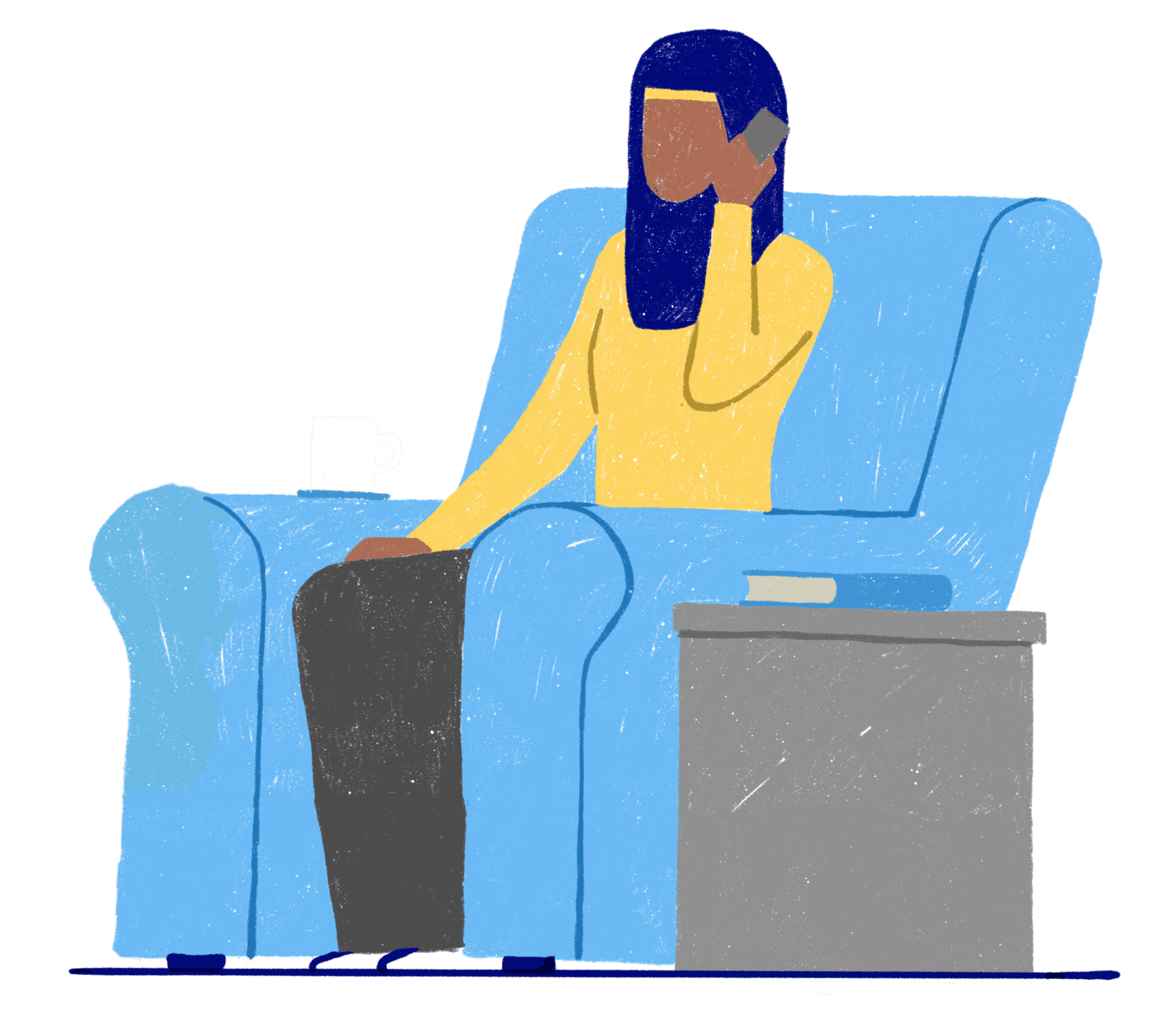 Person sitting on an armchair making a phone call