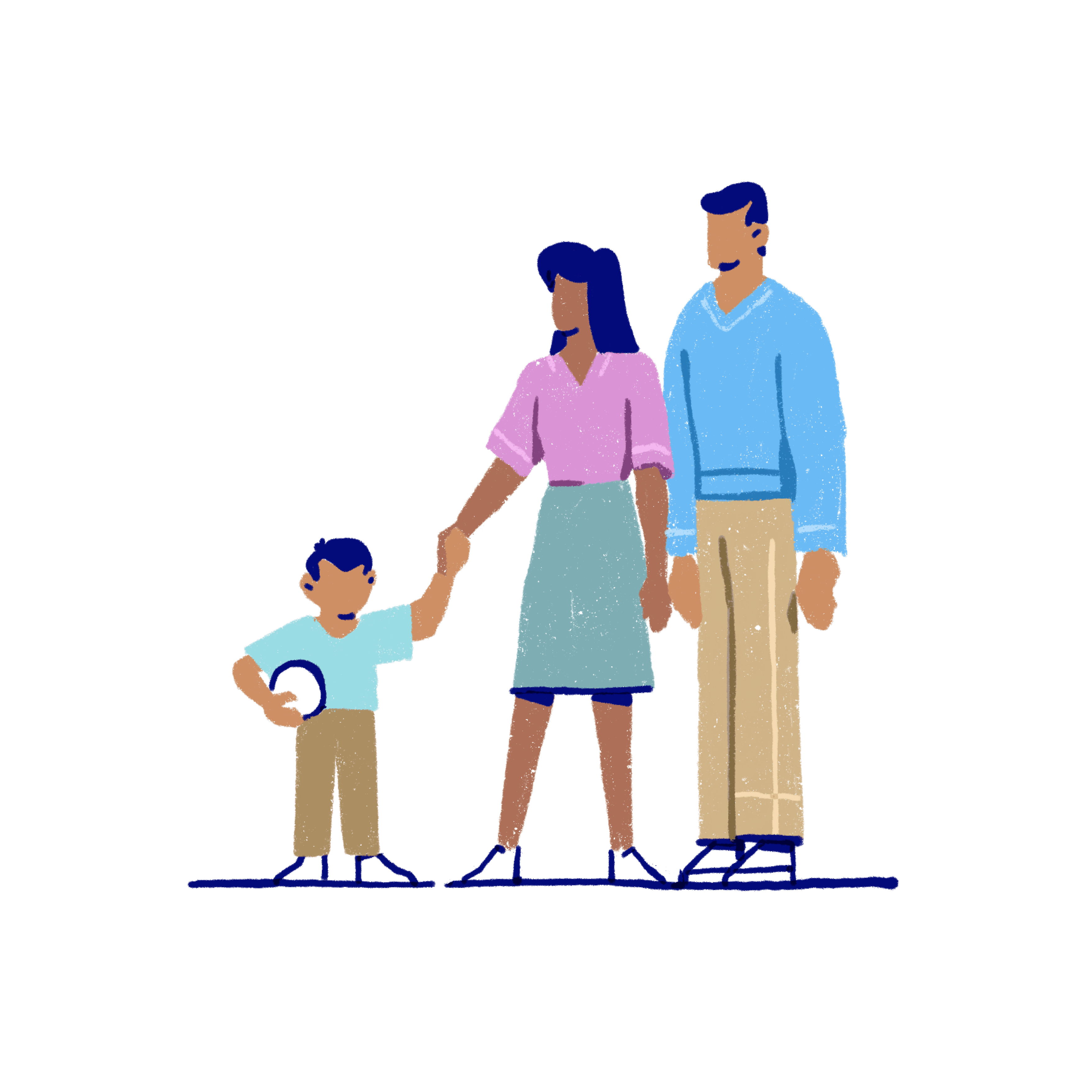 Two parents or carers holding hands with a child