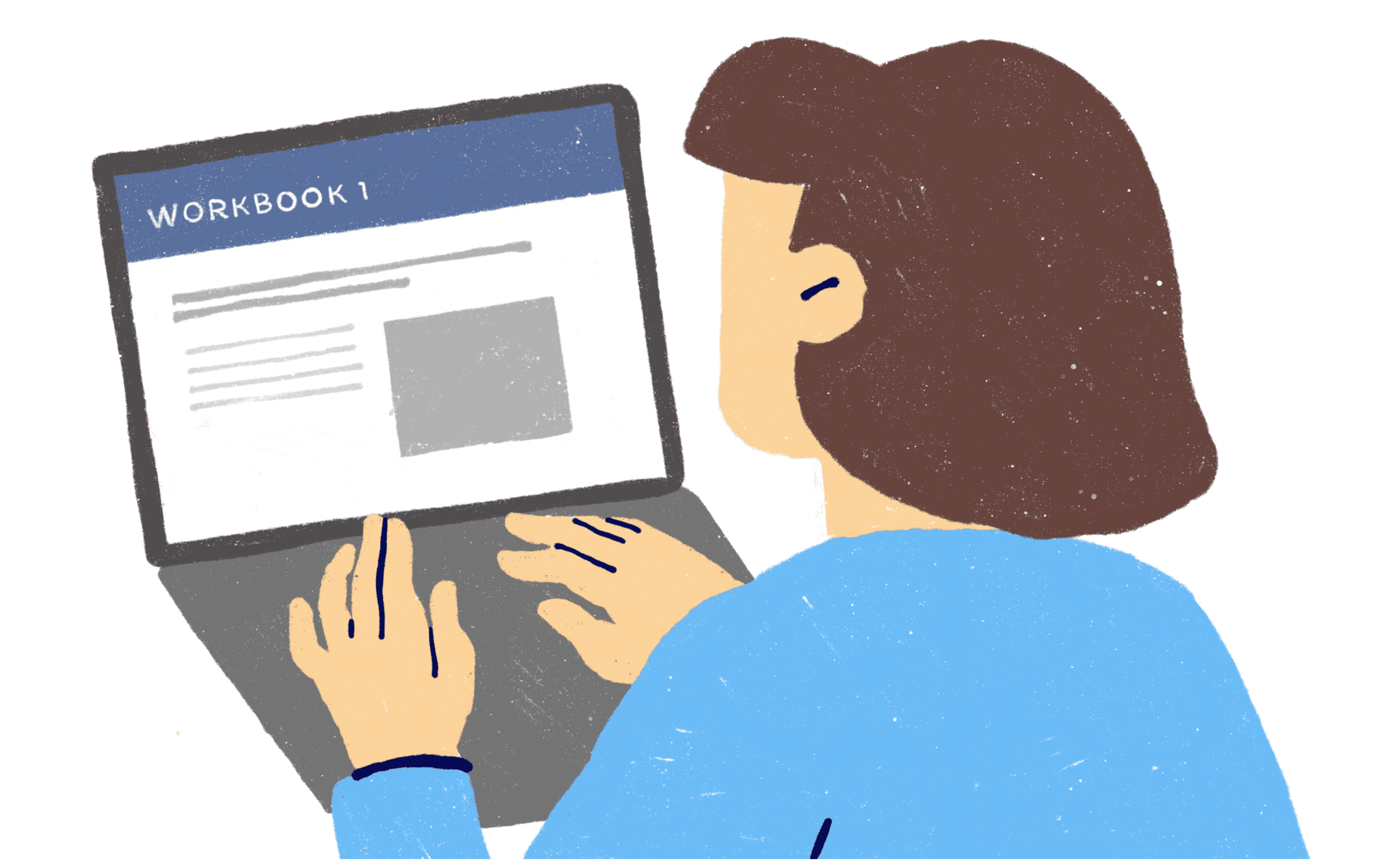 Person completing a workbook on laptop