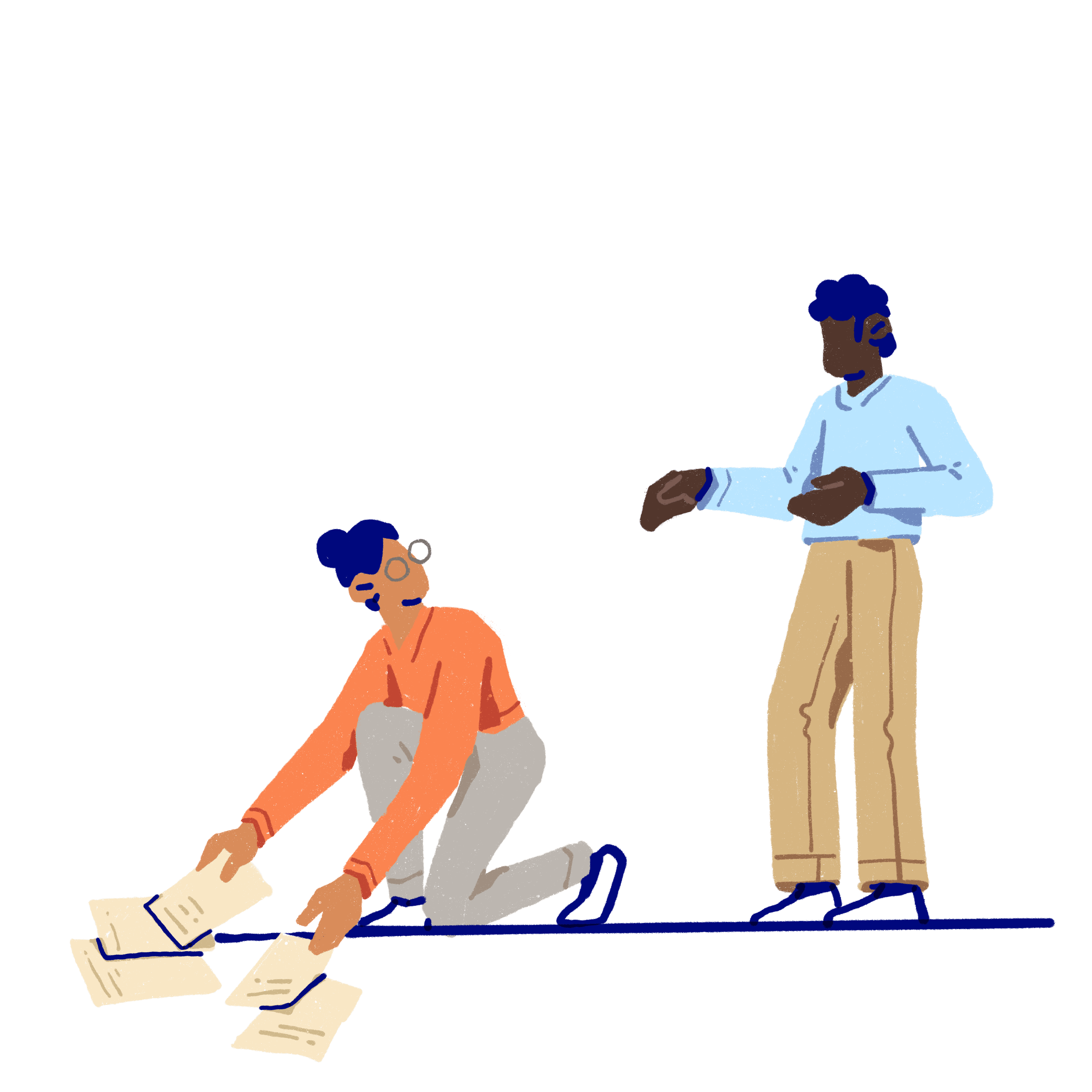 Person helping someone else pick up items they have dropped