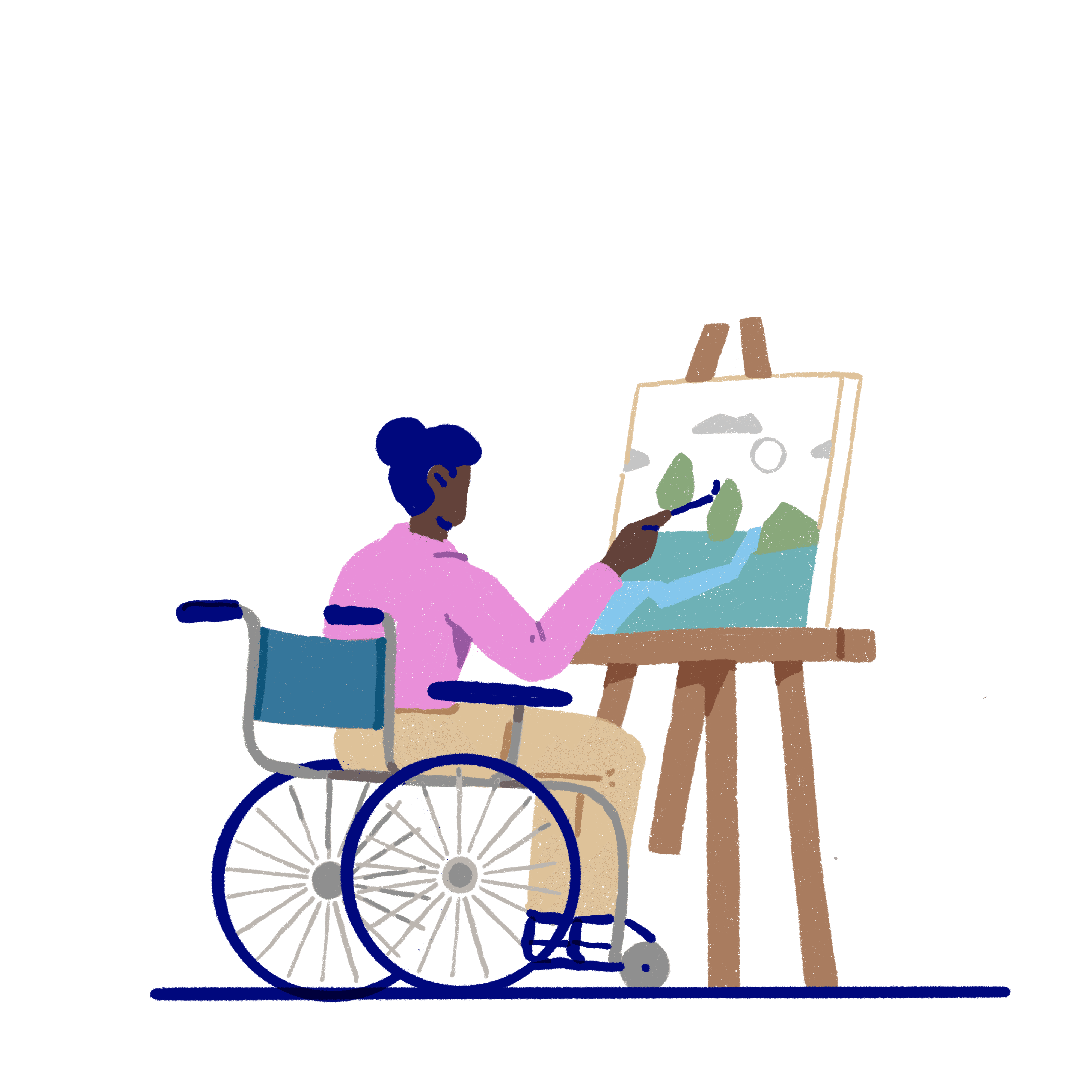 Person in a wheelchair painting a picture on an easel