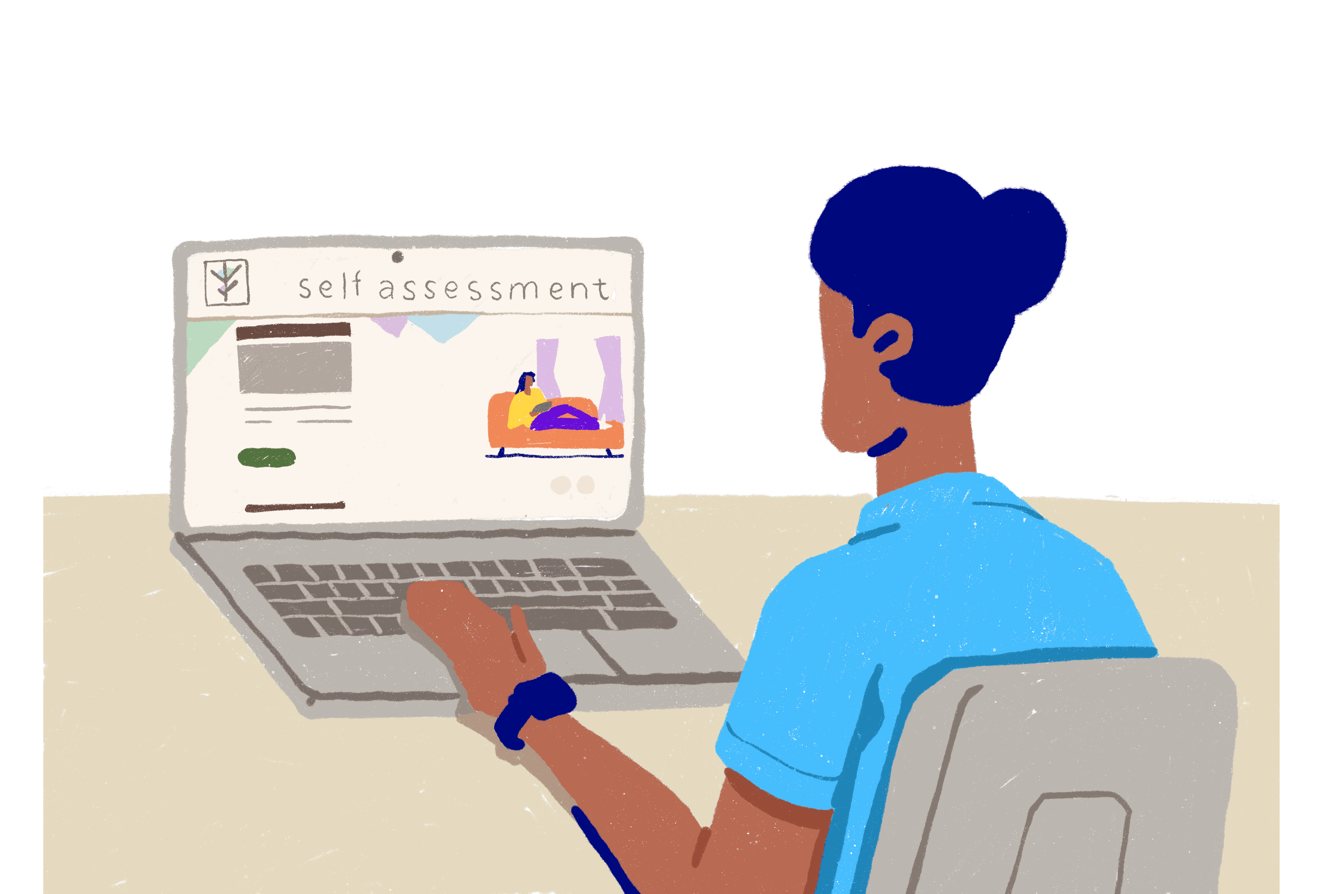 Person using a laptop to do self-assessment