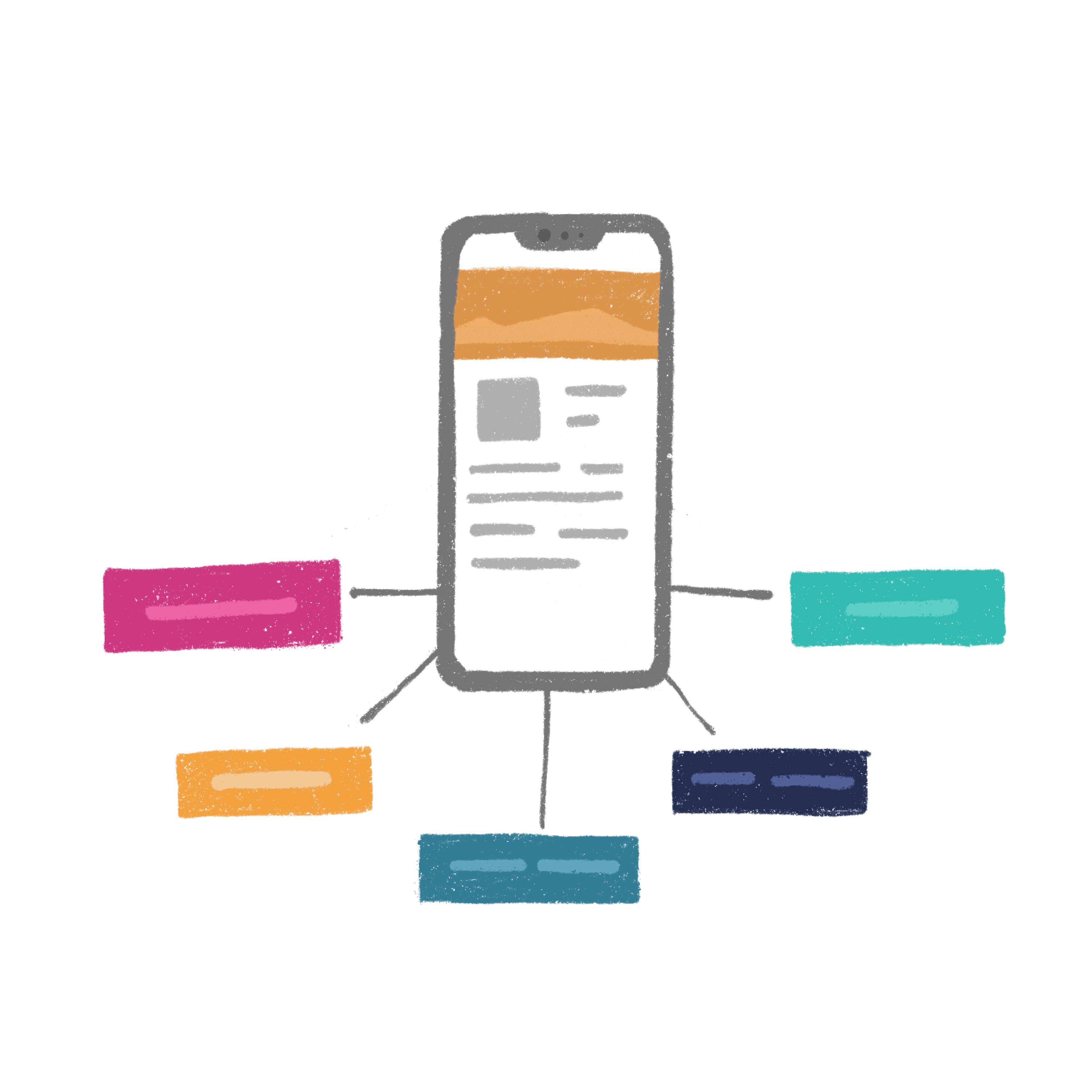 Phone with  information boxes coming out from it