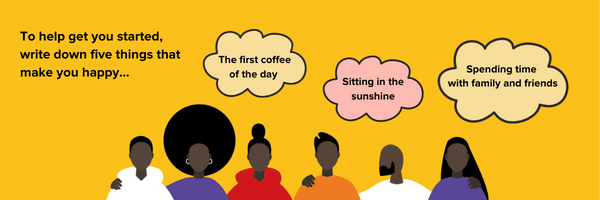 To help get you started, write down five things that make you happy